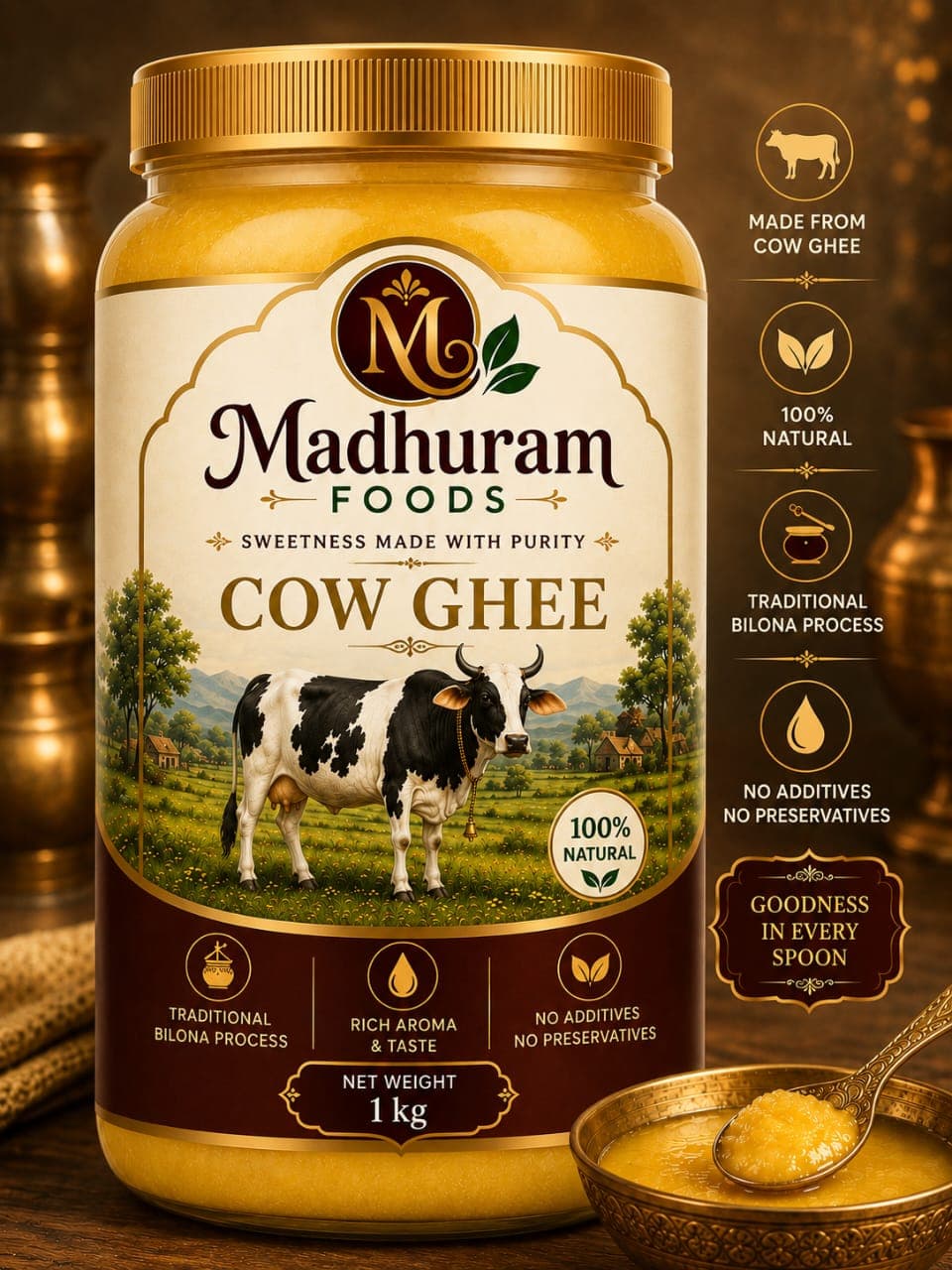 Madhuram Foods Cow Ghee, 1 Kg jar